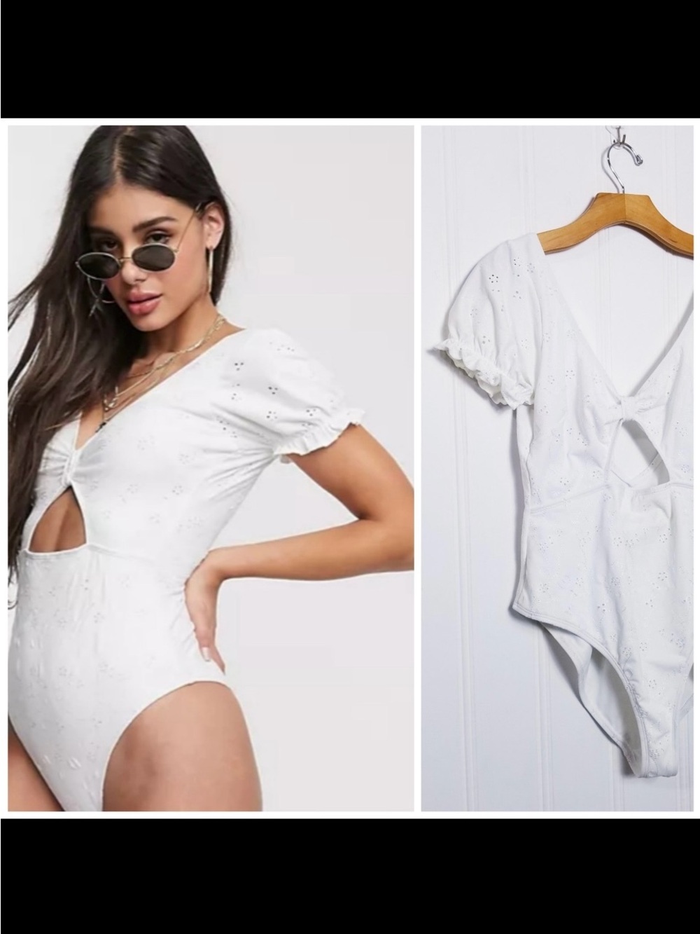 ASOS Cut Out Swimsuit White High Waist